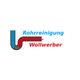 Logo von Rohrreinigung Wollwerber, stilisiertes Rohr in Blau und Rot.