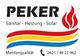 Logo: "PEKER Sanitär-Heizung-Solar", Flammenmotiv, Telefon: 0621/48 22 962, Meisterqualität.