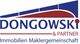 Logo mit Text: "Dongowski & Partner, Immobilien Maklergemeinschaft" in Blau und Rot.