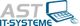 Logo von AST IT-SYSTEME mit einem stilisierten Laptop und einem Blatt.