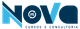 Logotipo da Nova Cursos e Consultoria com destaque para a letra "O" em azul e círculo F5.