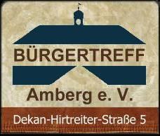 Logo mit Text: "Bürgertreff Amberg e. V." und "Dekan-Hirtreiter-Straße 5" in Blau und Braun.