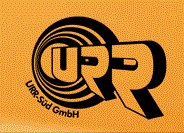 Logo mit den Buchstaben "URR" und dem Text "URR-Süd GmbH" auf orangefarbenem Hintergrund.
