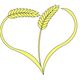 Due spighe di grano giallo formano un cuore su sfondo bianco.