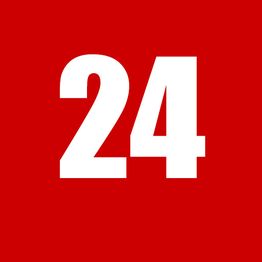 Zahl 24 in Weiß auf rotem Hintergrund.