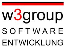 Logo der W3Group mit Text: "Software Entwicklung" und einem roten Streifen oben.
