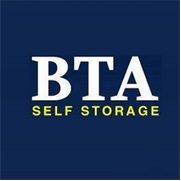 BTA Self Storage logo with white text on blue background.