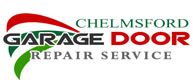 "Logo for Chelmsford Garage Door Repair Service with red and green abstract design elements."