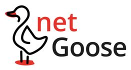 Logo mit stilisierter Gans, Text "net Goose" in Rot und Schwarz.