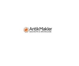 Logo von AntikMakler mit Text "Geschichte & Archäologie" und einem orangefarbenen Symbol.