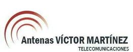 Logo de Antenas Víctor Martínez con ondas rojas y texto "Telecomunicaciones".