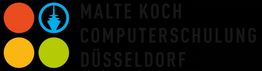 Logo mit farbigen Kreisen und Text: "Malte Koch Computerschulung Düsseldorf".