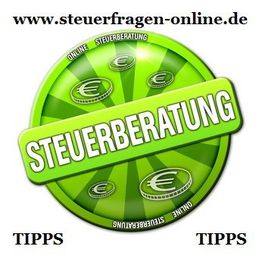 Grünes Logo mit "STEUERBERATUNG" und Euro-Symbolen, Webseite oben: steuerfragen-online.de.