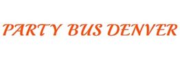 Text reading "PARTY BUS DENVER" in orange on a white background.