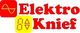 Logo mit rotem Text "Elektro Knief" und grafischen Symbolen auf rotem und gelbem Hintergrund.