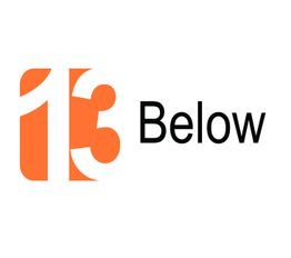 Orange and white logo with the number 15 and the word "Below" in black text.