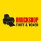 Gelbes Logo mit schwarzem Drucker-Icon und rotem Text: "Druckshop Tinte & Toner".