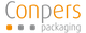 Logo de Conpers Packaging con texto en negro y naranja y tres cuadrados grises y naranjas.
