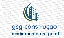 Logotipo de empresa de construção com prédio estilizado e texto: "gsg construção acabamento em geral".