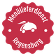 Rotes Logo mit Text "Menülieferdienst Regensburg" und Piktogramm eines Essenswagens.