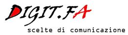 Logo con scritta "DIGIT.FA" in rosso e nero, e slogan "scelte di comunicazione".