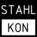 Schwarzes Quadrat mit weißem Text "STAHL" oben und "KON" darunter. Grafisches Design.