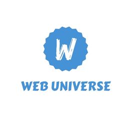 Logo azzurro con lettera "W" e scritta "Web Universe" sottostante.