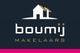 Logo van Boumij Makelaars met witte huisafbeelding op een donkerblauwe achtergrond.