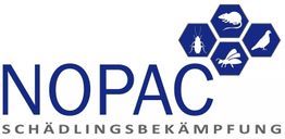 Logo von NOPAC Schädlingsbekämpfung mit Icons von Schädlingen, wie Ratte und Taube.
