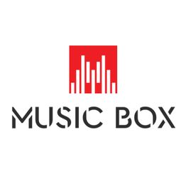 "Music Box logo with red sound wave bars above stylized text on a white background."