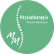 Grünes Logo mit Wirbelsäule, Aufschrift "Physiotherapie Michael Mühlberger", Initialen "MM".