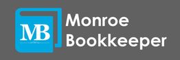 Logo with blue book icon and "Monroe Bookkeeper" text on grey background.