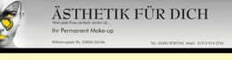Halbes Gesicht mit Schmetterlingsflügel, Text "Ästhetik für dich, Permanent Make-up, Görlitz".