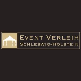 Logo mit einem Zelt und dem Text "Event Verleih Schleswig-Holstein", auf dunkelbraunem Hintergrund.