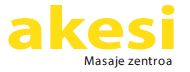 Logo del centro de masajes "akesi" con texto en amarillo y subtítulo "Masaje zentroa".