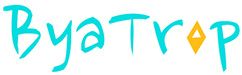 Texto "Bya Trop" en azul turquesa, con una figura de diamante amarillo.