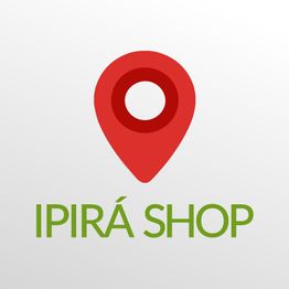 Logo da Ipirá Shop com um ícone de mapa vermelho e texto verde. Fundo branco.