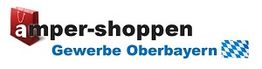 Logo mit Schriftzug "amper-shoppen Gewerbe Oberbayern", links rotes Einkaufstaschen-Symbol.