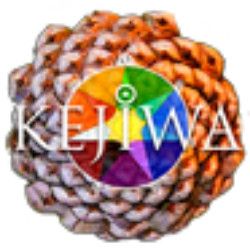 Rope knot with a colorful wheel in the center and the word "KEJIWA" overlaid.