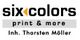 Logo von "six colors print & more" mit Inhaber Thorsten Möller.
