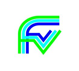 Logo con líneas verdes y azules formando las letras F y V sobre fondo blanco.