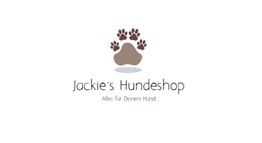 Logo von "Jackie's Hundeshop" mit großem Pfotenabdruck und Slogan "Alles für Deinen Hund".