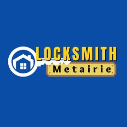 Key-shaped logo with "Locksmith Metairie" text on a blue background.