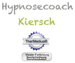Text: "Hypnosecoach Kiersch, TherMedius®, Master-Fortbildung Raucherentwöhnung, Gewichtsreduktion."