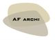Logo "AF ARCHI" avec des formes ovales en beige et taupe.