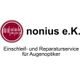 Logo von nonius e.K., Einschleif- und Reparaturservice für Augenoptiker, mit rotem Kreis.