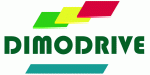 Logo mit grünem, gelbem und rotem Element darüber, Text "Dimodrive" in grüner Schrift.