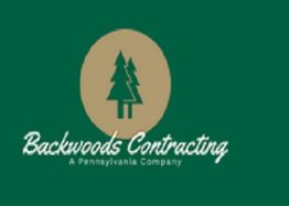 Logo of Backwoods Contracting with tree icons and text "A Pennsylvania Company" on a green background.