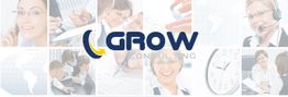 Colagem de pessoas em ambiente de escritório com o logo "GROW Consulting" ao centro.