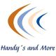 Logo mit vier geschwungenen Linien und dem Text "Handy's and More" darunter in Blau.